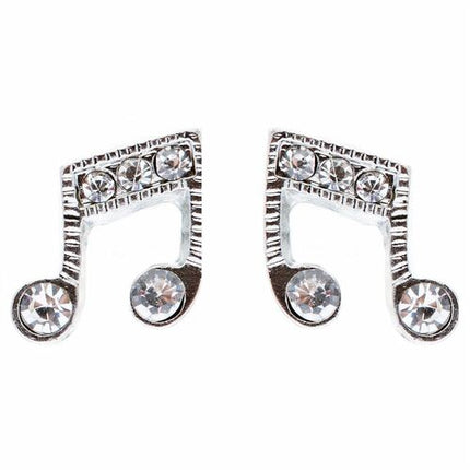 Music Note Charm Crystal Rhinestone Fashion Stud Style Earrings E473 Silver - Accessoriesforever