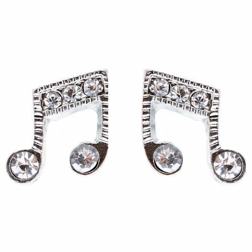 Music Note Charm Crystal Rhinestone Fashion Stud Style Earrings E473 Silver - Accessoriesforever