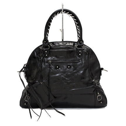 Faux Leather Leatherette Tassels Washing Design Flat Satchel Handbag Bag Black - Accessoriesforever