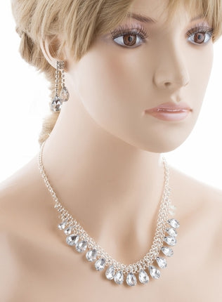 Bridal Wedding Jewelry Set Crystal Rhinestone Teardrop Dangles Necklace Silver - Accessoriesforever
