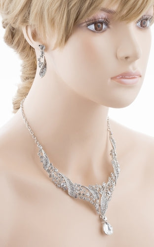 Bridal Wedding Jewelry Crystal Rhinestone Beautifully Crafted Necklace J508 SLV