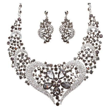 Bridal Wedding Jewelry Crystal Rhinestone Complex Design Necklace Set J539 Black - Accessoriesforever