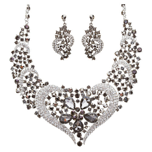Bridal Wedding Jewelry Crystal Rhinestone Complex Design Necklace Set J539 Black