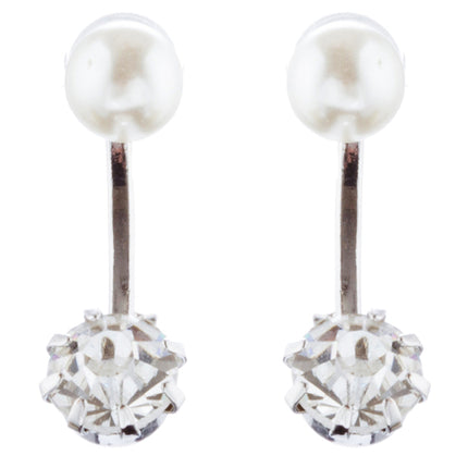 Trendy Chic Double Sided Crystal Rhinestone Pearl Swing Post Earrings E1004 SV
