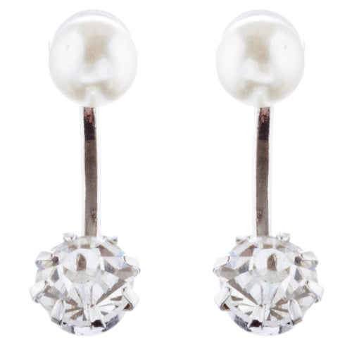 Trendy Chic Double Sided Crystal Rhinestone Pearl Swing Post Earrings E1004 SV