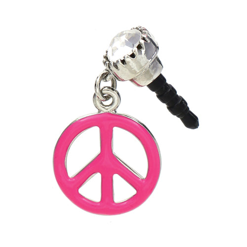 Earphone Dustproof Plug Stopper Phone Ear Cap Crystal Enamel Peace Sign Pink