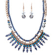 Statement Bib Style Curb Chain Bead Pearl Fabric Antique Gold Necklace Set Blue
