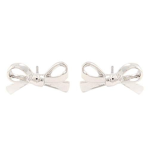 Cute Mini Bow Tie Ribbon Fashion Stud Post Earrings E615 Silver
