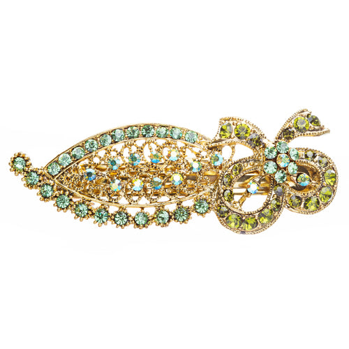Austrian Crystal Ribbon Hair Clips Barrette Green