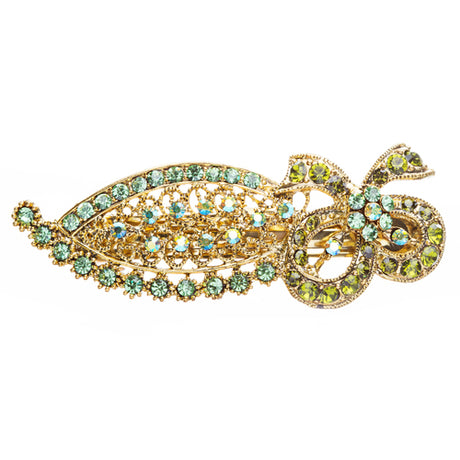 Austrian Crystal Ribbon Hair Clips Barrette Green