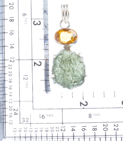 925 Sterling Silver Natural Gemstones Moldavite Topaz Pendant FJSVP2099