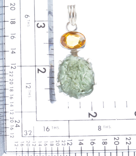 925 Sterling Silver Natural Gemstones Moldavite Topaz Pendant FJSVP2099