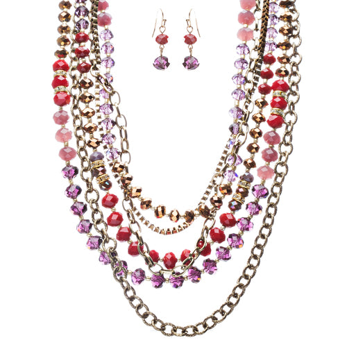 Exotic Multi Layered Colorful Bead Drape Design Fashion Statement Set JN267 Red