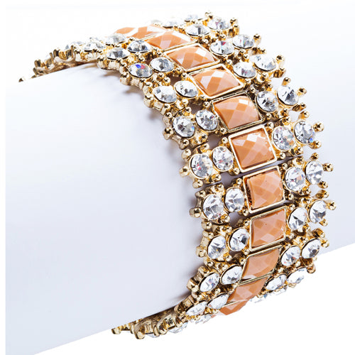 Crystal Stretch Cuff Vintage Fashion Bracelet Gold - Accessoriesforever