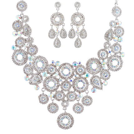 Bridal Wedding Jewelry Set Crystal Rhinestone Circle Links Necklace Silver AB - Accessoriesforever