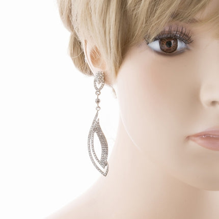 Bridal Wedding Jewelry Crystal Rhinestone Elegant Engrossed Earrings E725 Silver - Accessoriesforever