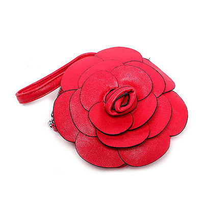 Beautiful Flower Design Cross Body Messenger Wrist Coin Purse Bag Red