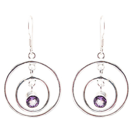 925 Sterling Silver Gemstones Natural Amethyst Dangle Earrings FJSE2177