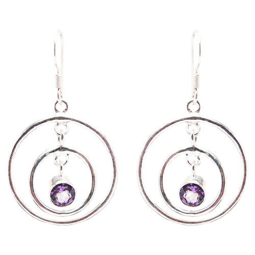 925 Sterling Silver Gemstones Natural Amethyst Dangle Earrings FJSE2177