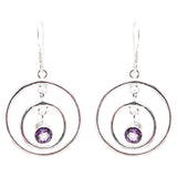 925 Sterling Silver Gemstones Natural Amethyst Dangle Earrings FJSE2177