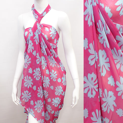 Beach Sarong Pareo Wrap Flower Fuschia Turquoise