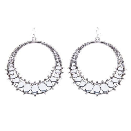 Beautiful Dazzling Crystal Rhinestone Open Circle Dangle Fashion Earrings Silver