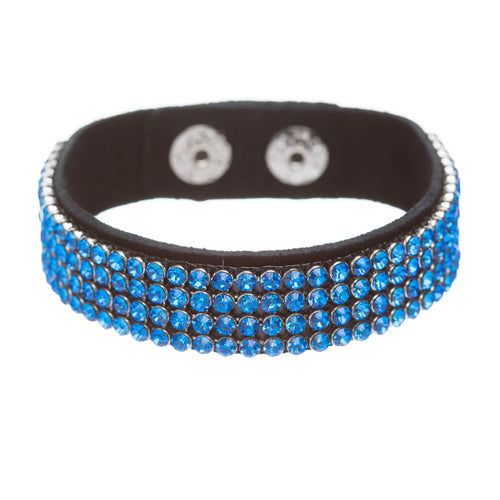 Simple Liner Sparkle Crystal Rhinestone Faux Leather Wrap Fashion Bracelet Blue