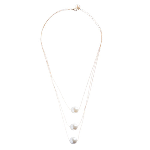 Gorgeous Layered Chains Pearl Fashion Necklace JN267 Gold White - Accessoriesforever