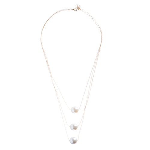 Gorgeous Layered Chains Pearl Fashion Necklace JN267 Gold White
