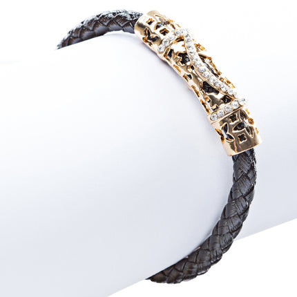 Simple Style Rope Cord Crystal Rhinestone Fashion Bracelet B459 Black Gold - Accessoriesforever