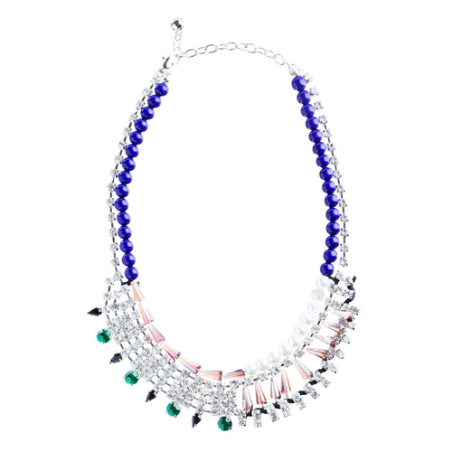 Contrasting Arrangement Crystal Rhinestone Statement Bib Necklace N79 Purple - Accessoriesforever