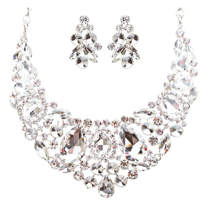 Bridal Wedding Jewelry Crystal Rhinestone Beautiful Embroidered Necklace J513SV - Accessoriesforever
