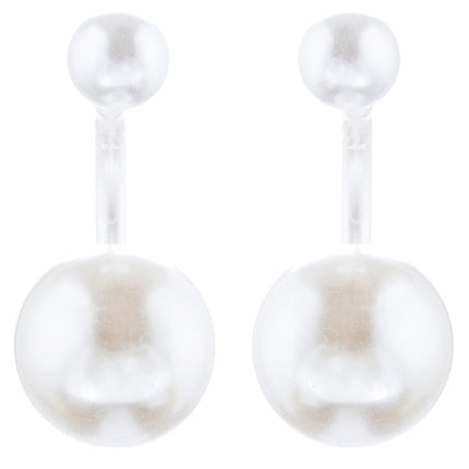 Trendy Chic Double Sided Elegant Pearl Swing Post Earrings E1005 Silver