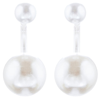 Trendy Chic Double Sided Elegant Pearl Swing Post Earrings E1005 Silver
