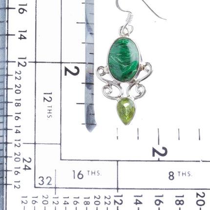 925 Sterling Silver Natural Gemstones Malachite Dangle Earrings FJSVE2187 - Accessoriesforever