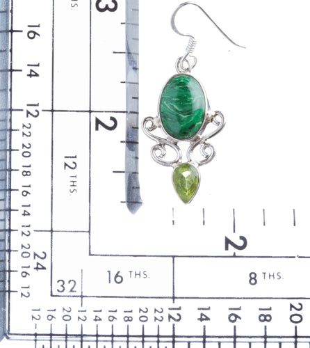 925 Sterling Silver Natural Gemstones Malachite Dangle Earrings FJSVE2187