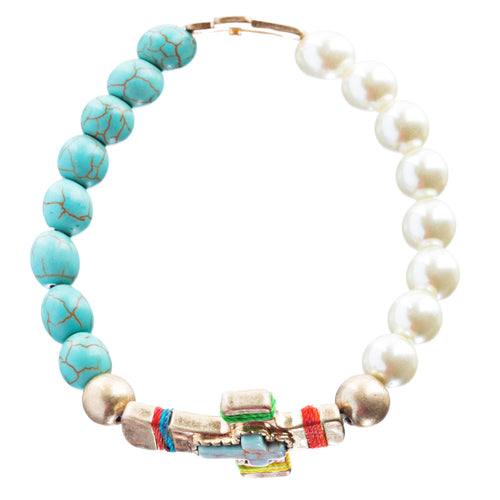 Cross Jewelry Attractive Stone Cross Stretch Link Bracelet B493 Multi