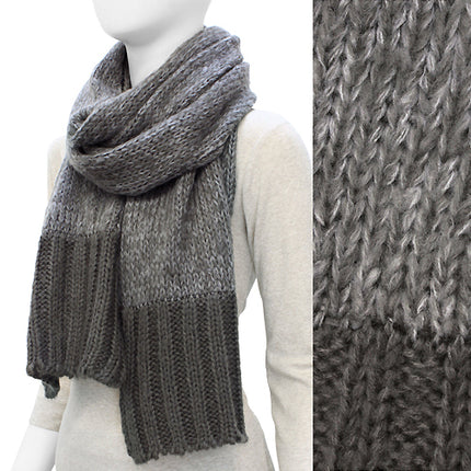 Duo Tone Simple Knitted Cold Weather Long Fashion Scarf Gray