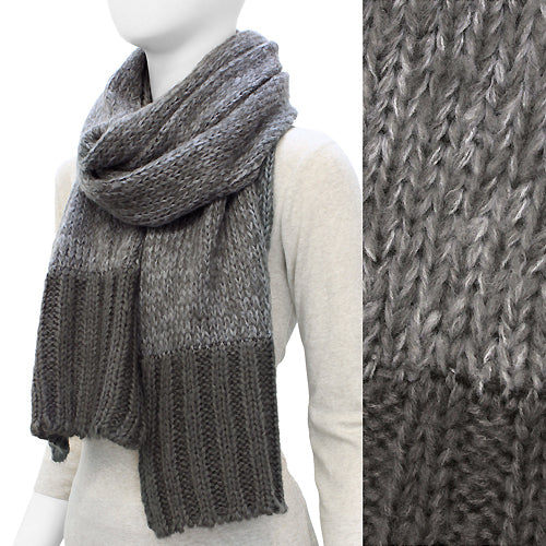 Duo Tone Simple Knitted Cold Weather Long Fashion Scarf Gray - Accessoriesforever