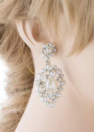 Bridal Wedding Jewelry Crystal Rhinestone Multi Pearl Dangle Earrings Ivory - Accessoriesforever