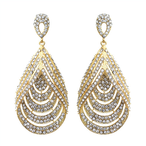 Bridal Wedding Jewelry Brilliant Layered Teardrop Dangle Fashion Earrings Gold - Accessoriesforever