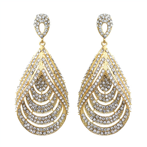 Bridal Wedding Jewelry Brilliant Layered Teardrop Dangle Fashion Earrings Gold