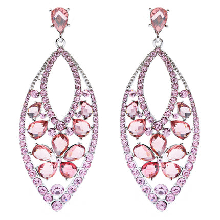 Fashion Stunning Crystal Floral Navette Earrings Pink
