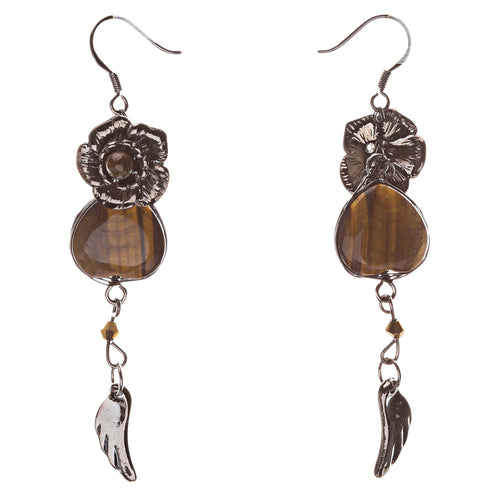 Fashion Floral Formica Linear Dangle Earring Brown SALE