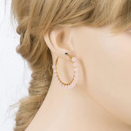 Crystal Wired Handmade Beautiful Fashion Dangle Hoop Earrings Gold Pink - Accessoriesforever