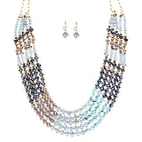 Beautiful Multi Strands Layered Beads Statement Jewelry Set JN200 Gold Blue