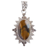 925 Sterling Silver Natural Gemstones Tigers Eye Pendant FJSVP2058