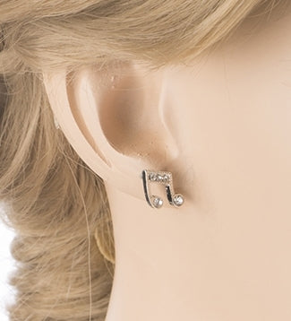 Music Note Charm Crystal Rhinestone Fashion Stud Style Earrings E473 Silver - Accessoriesforever