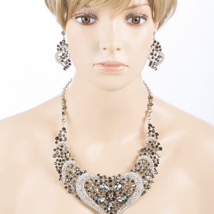 Bridal Wedding Jewelry Crystal Rhinestone Complex Design Necklace Set J539 Black - Accessoriesforever