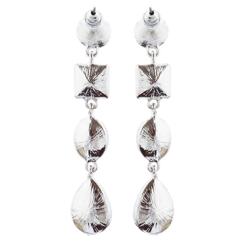 Bridal Wedding Jewelry Crystal Stones Multi Shapes Linear Drop Earrings Silver - Accessoriesforever
